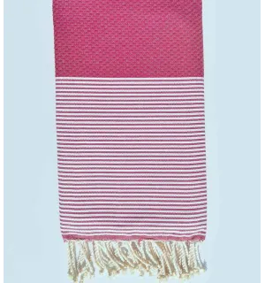 FOUTA NID D'ABEILLE rose violacé rayée blanc Fouta Tunisia - 1