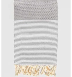 FOUTA NID D'ABEILLE Gris rayée blanc  - 1