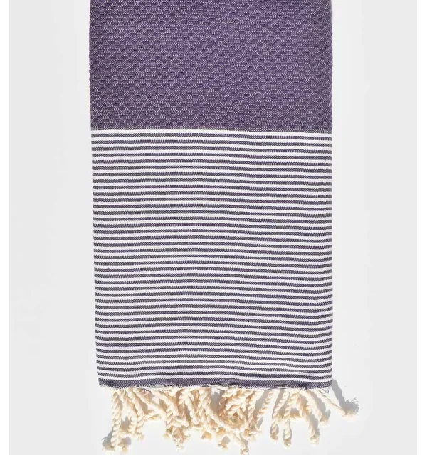 FOUTA NID D'ABEILLE byzantium rayée blanc Fouta Tunisia - 1