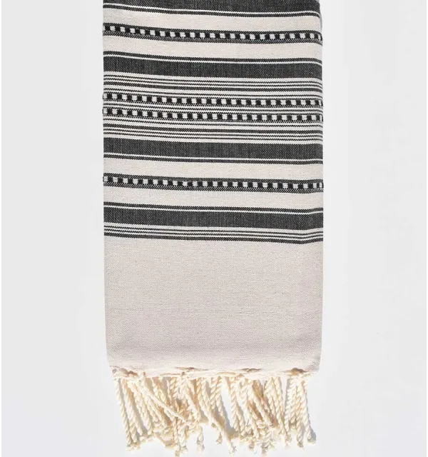 Fouta arabesque rayures noire - 1