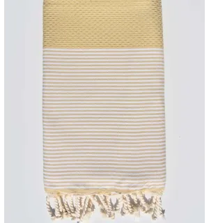 Fouta nid d'abeille vanille avec rayures Fouta Tunisia - 1