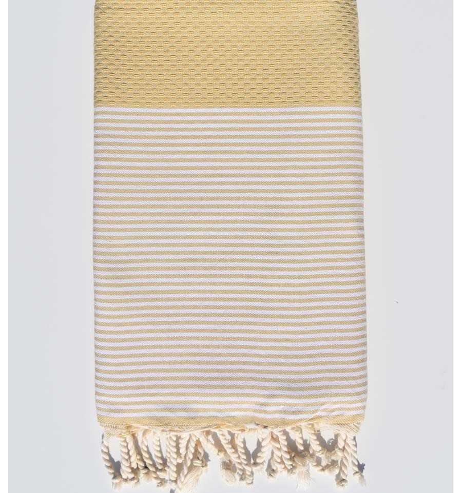 Fouta nid d'abeille vanille avec rayures