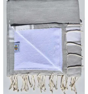 fouta doublée éponge grège et blanc  - 1