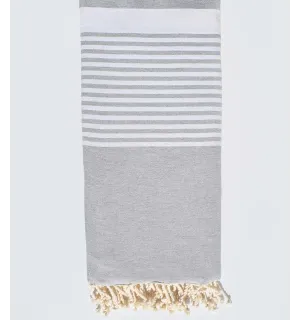 Jeté gris moyen avec rayures Fouta Tunisia - 1