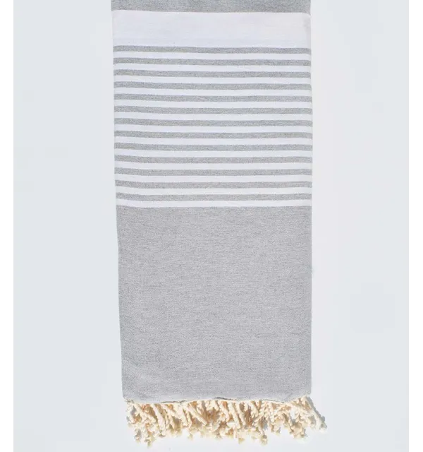 Jeté gris moyen avec rayures Fouta Tunisia - 1