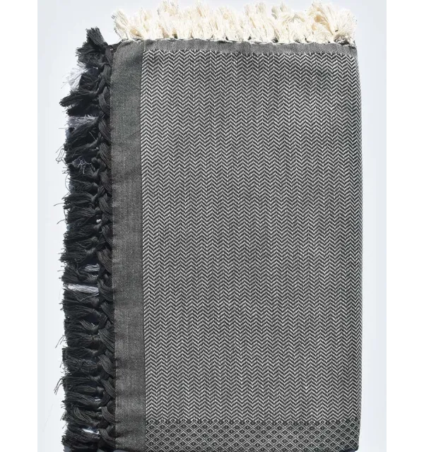 Jeté 4 franges gris, gris bleu et gris anthracite - 1