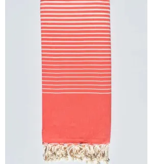 Jeté plate rouge corail Fouta Tunisia - 2 2