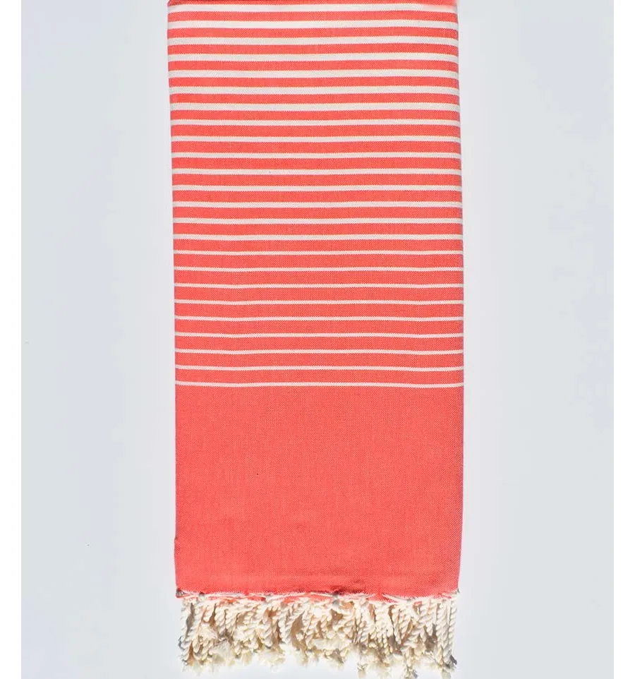 Jeté plate rouge corail Fouta Tunisia - 1
