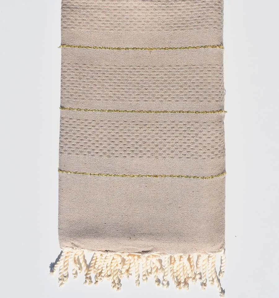 Fouta beige foncé chiné avec lurex Fouta Tunisia - 1