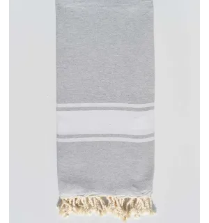 Jeté gris bande blanche Fouta Tunisia - 1