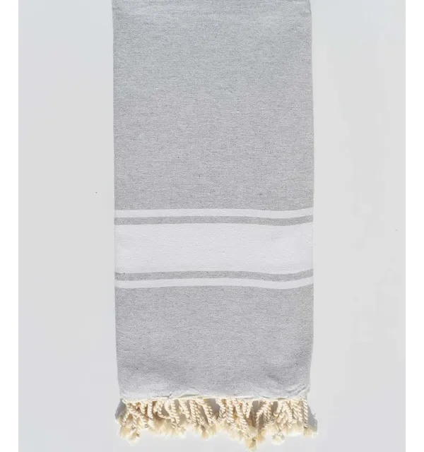 Jeté gris bande blanche Fouta Tunisia - 1
