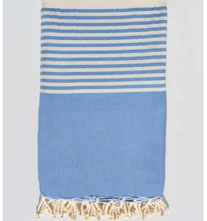 Jeté bleu rayée blanc Fouta Tunisia - 1