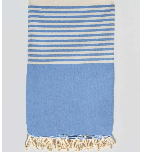 Jeté bleu rayée blanc Fouta Tunisia - 1
