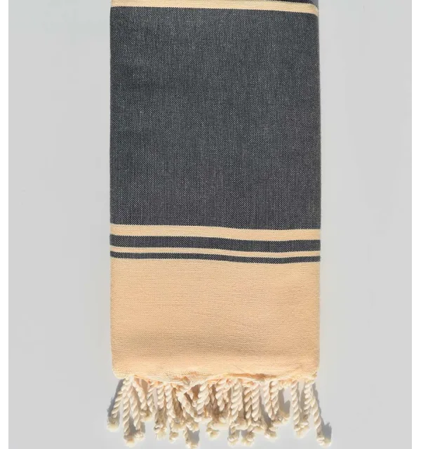 Serviette de plage raf-raf ardoise et jaune crème - 1