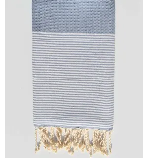 Fouta nid d'abeille bleu charron Fouta Tunisia - 1