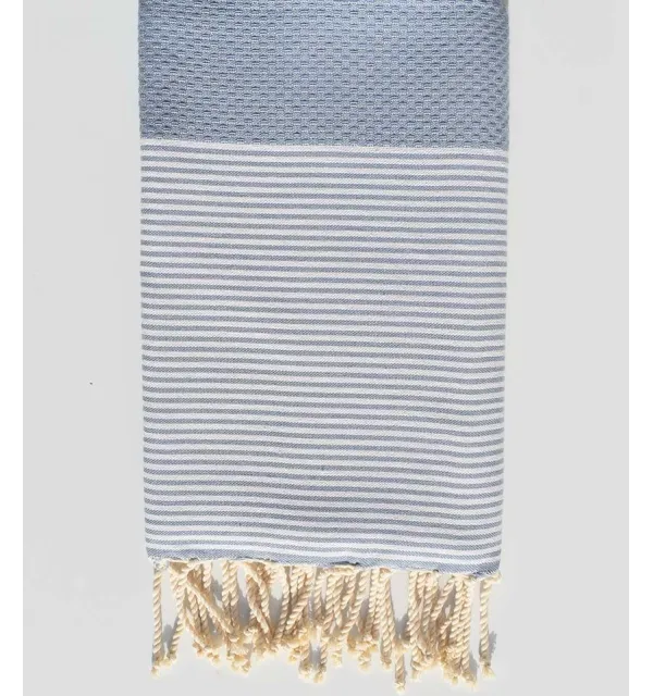 Fouta nid d'abeille bleu charron Fouta Tunisia - 1
