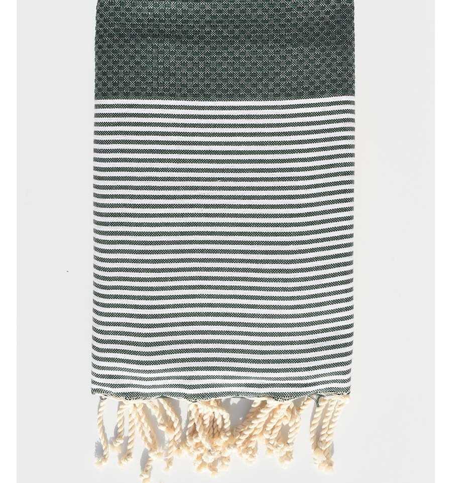 Fouta vert forêt rayée blanc