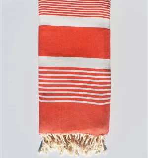 Jeté plate rouge avec des rayures blanche Fouta Tunisia - 1