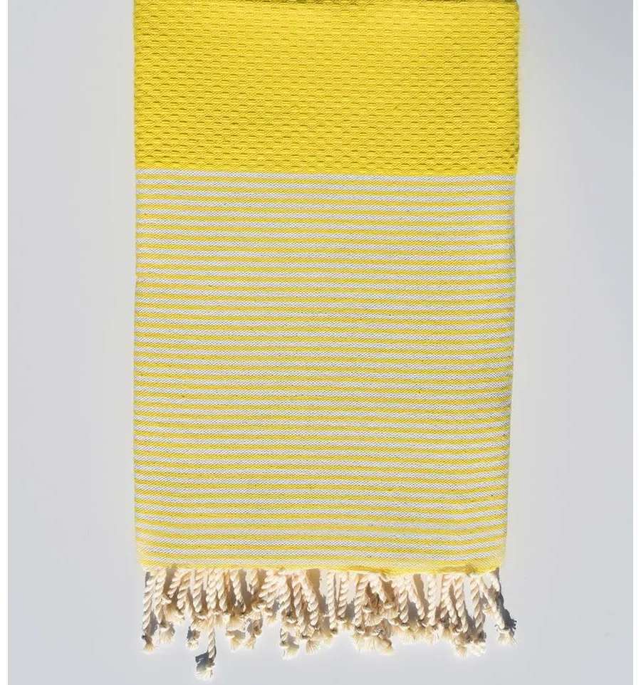 FOUTA NID D'ABEILLE Jaune citron rayée blanc Fouta Tunisia - 2