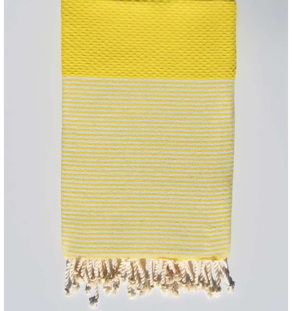 FOUTA NID D'ABEILLE Jaune citron rayée blanc Fouta Tunisia - 2