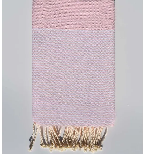 Fouta nid d'abeille rose dragée clair - 1
