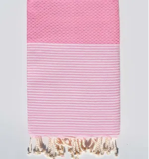 Fouta nid d'abeille rose clair avec rayures Fouta Tunisia - 1