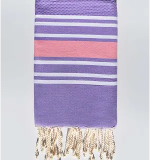 Fouta nid d'abeille lavande rayée rose Fouta Tunisia - 1