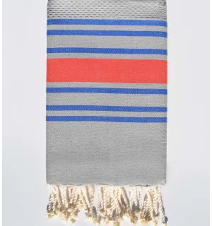 Fouta nid d'abeille gris rayée bleu et rouge anglais Fouta Tunisia - 1