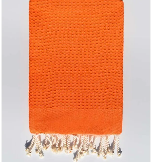 fouta nid d'abeille unie orange vif - 1
