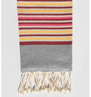 Serviette de plage enfant gris ,beige,jaune,rose et rouge bordeaux Fouta Tunisia - 1