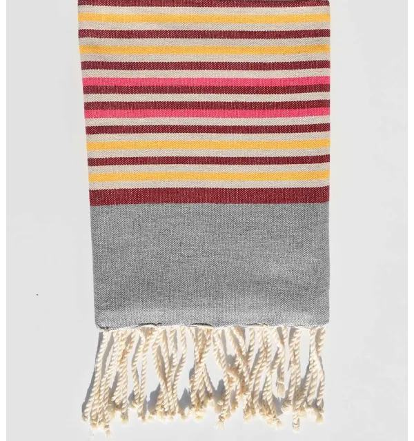 Serviette de plage enfant gris ,beige,jaune,rose et rouge bordeaux Fouta Tunisia - 1