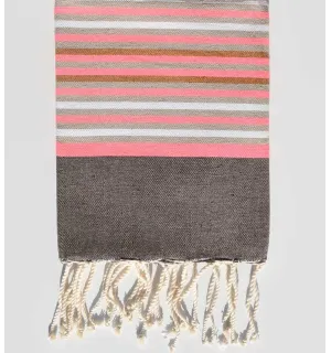 Serviette de plage enfant taupe,rose fluo, grége et blanc Fouta Tunisia - 1