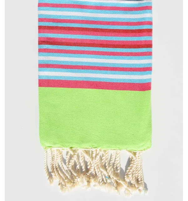Serviette de plage enfant vert fluo ,rose,bleu ciel et blanc Fouta Tunisia - 1