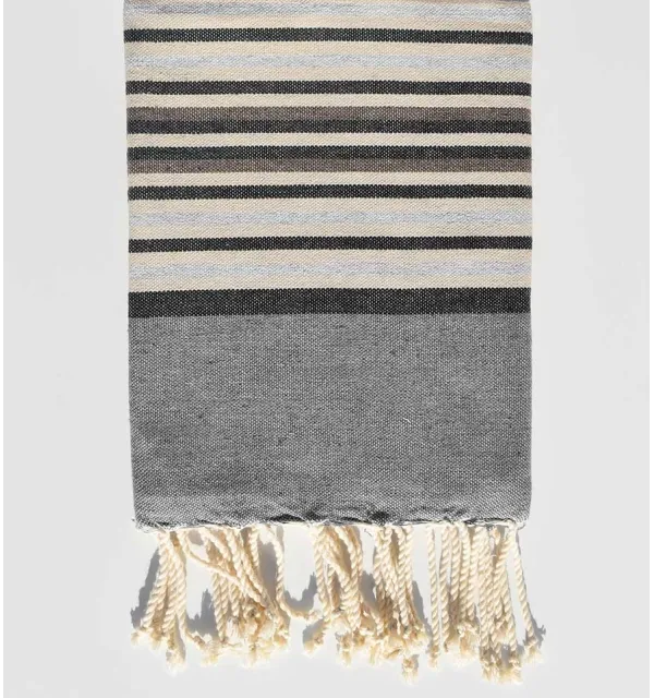 Serviette de plage enfant gris , noir ,taupe, beige et gris clair Fouta Tunisia - 1