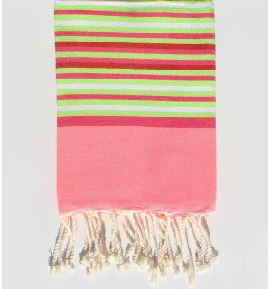 Serviette de plage enfant rose fluo , rose , vert fluo, rouge et blanc Fouta Tunisia - 1