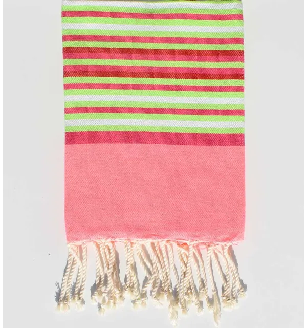 Serviette de plage enfant rose fluo , rose , vert fluo, rouge et blanc Fouta Tunisia - 1