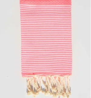 Serviette de plage enfant nid d'abeille rose fluo Fouta Tunisia - 1