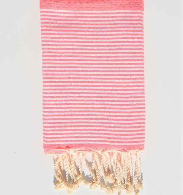 Serviette de plage enfant nid d'abeille rose fluo Fouta Tunisia - 1