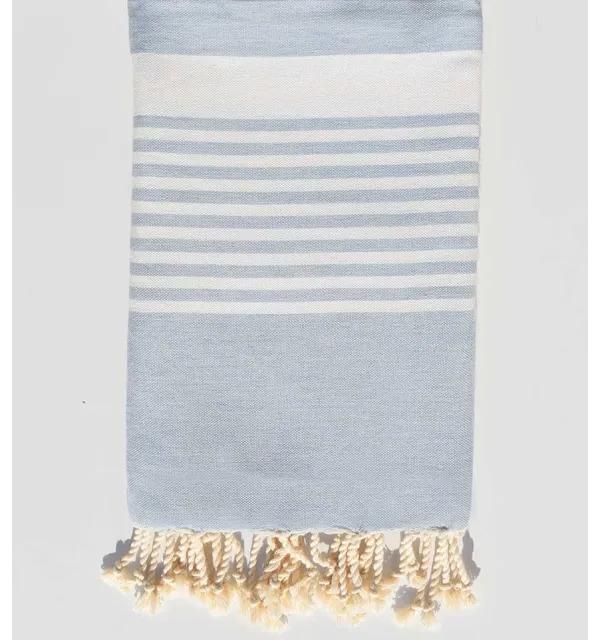 Fouta arthur bleu fumée rayée blanc - 1