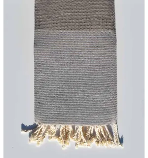 Serviette de plage nid d'abeille taupe avec lurex Fouta Tunisia - 1