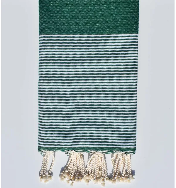 FOUTA NID D'ABEILLE vert bouteille rayée blanc - 1