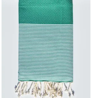 FOUTA NID D'ABEILLE Vert gazon rayée blanc  - 1