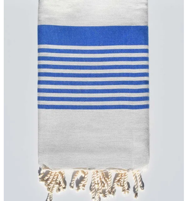 Serviette de plage arthur gris très clair et bleu Fouta Tunisia - 1
