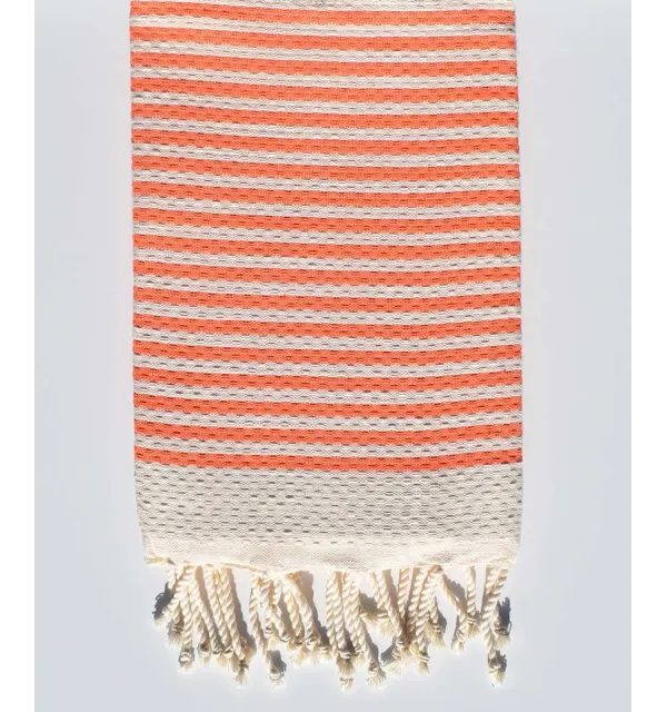 Fouta nid d'abeille rayée 1 cm rayure orange - 1
