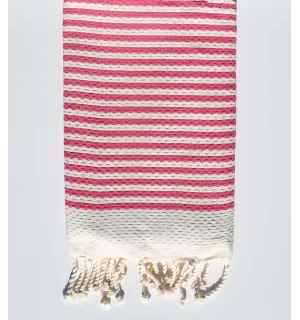 FOUTA nid d'abeille rayée 1 cm rayure rose Fouta Tunisia - 1