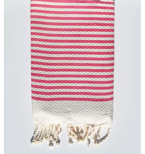 FOUTA nid d'abeille rayée 1 cm rayure rose Fouta Tunisia - 1