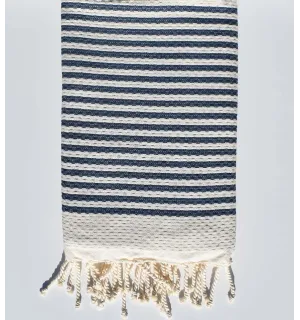 FOUTA nid d'abeille rayée 1 cm rayure bleu marine  - 1