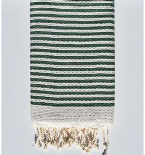 FOUTA nid d'abeille rayée 1 cm rayure verte Fouta Tunisia - 1