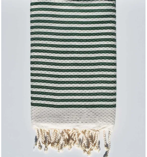FOUTA nid d'abeille rayée 1 cm rayure verte Fouta Tunisia - 1