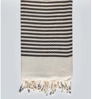 FOUTA nid d'abeille rayée 1 cm rayure marron Fouta Tunisia - 1